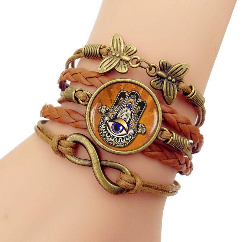 Psychedelic evil eyes time gem woven bracelet