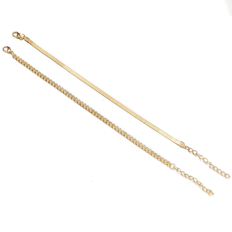 Two-Piece Flat Snake Chain Anklet Set