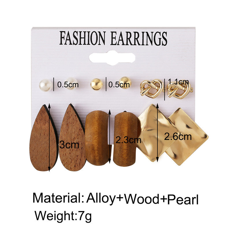 Drop-shaped Wood And Metal Square Heart Earrings Set