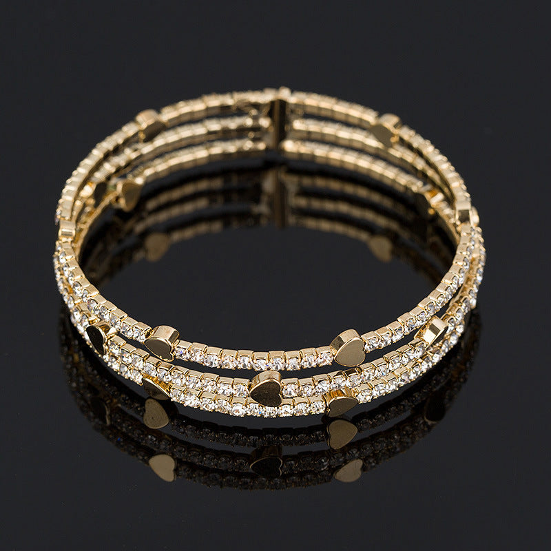 Rhinestone Bracelet Female Full Diamond Love Handmade Three-row Bracelet