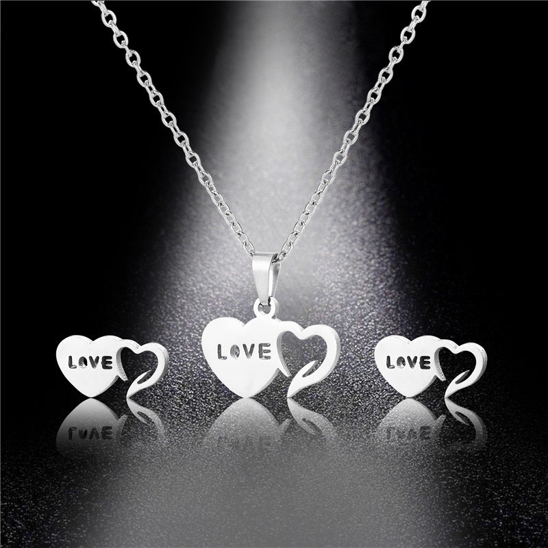 Stainless Steel LOVE Heart Jewelry Set