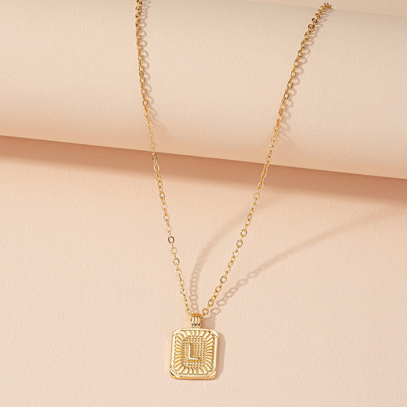 Japanese And Korean Ins Style Simple Square Brand 26 English Alphabet Necklace