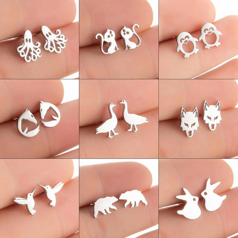 Electroplated Stainless Steel Korean Retro Swan Rabbit Earrings