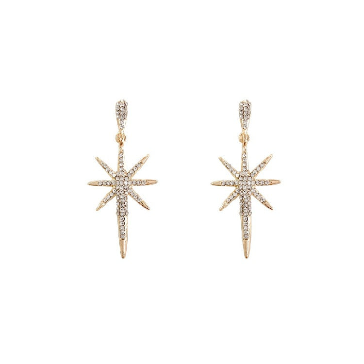 Fashionable Feminine Eight-pointed Star Long Silver Needle Earrings