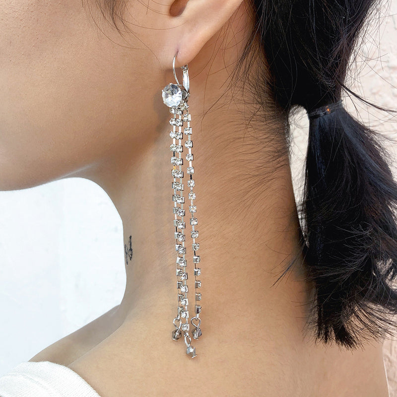 Claw Chain Tassel Imitation Crystal Earrings Ladies Style Temperament