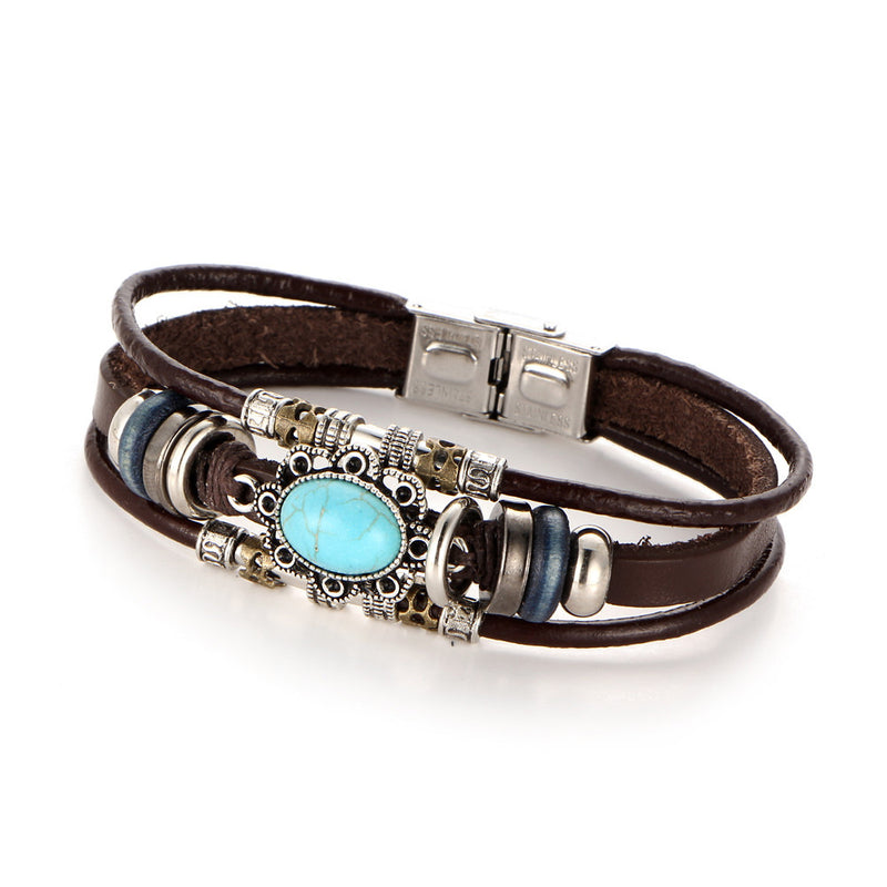 Oval turquoise leather bracelet