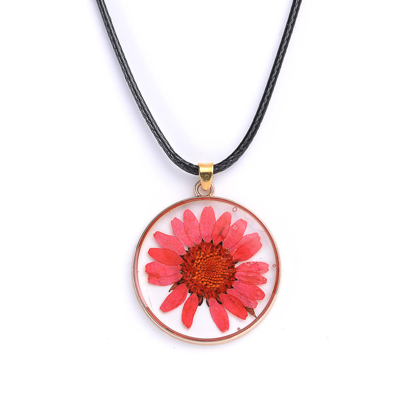 Epoxy Dried Flower Necklace Glass Ball Pendant Collarbone Chain