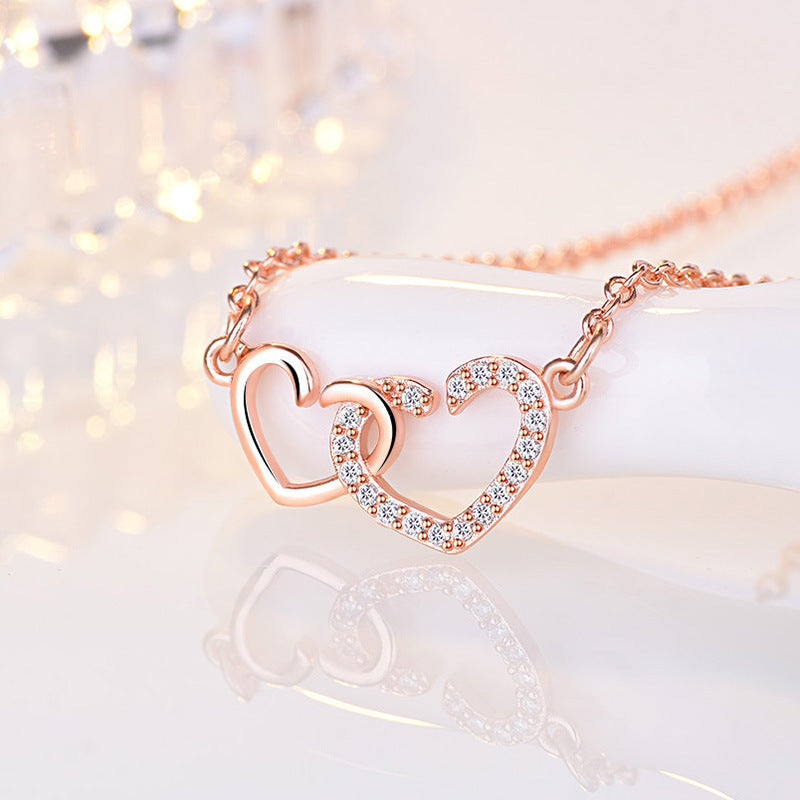 Double Heart Necklace Clavicle Chain Elegant Lady Loves You