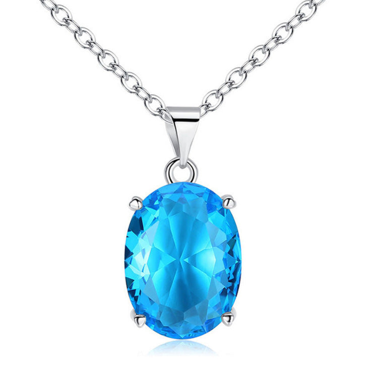 Chic Blue Crystal Zircon Pendant Necklace for Women Trendy Simple Chain Necklace 2021 Fashion Jewelry Gifts