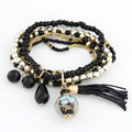 Rice Beads And Glass Tassels Multi-layer Stretch Bracelet