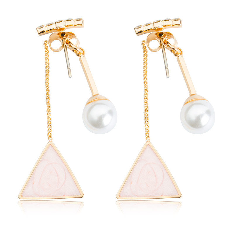 Korean Fashion Word Diamond Pearl Triangle Stud Earrings