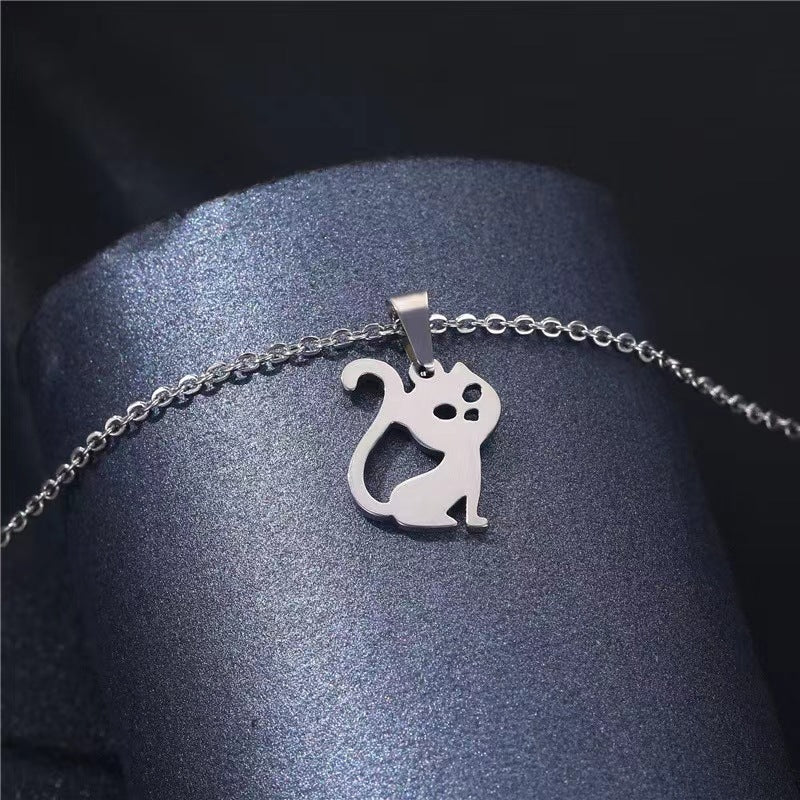 Fashion Stainless Steel Hollow Cat Pendant