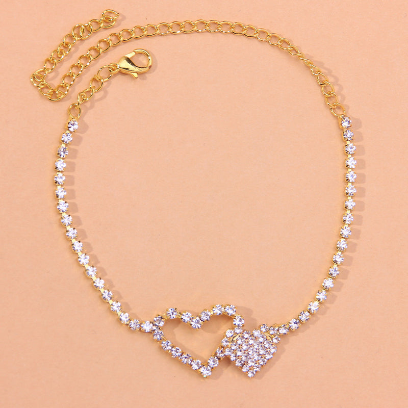 European And American Full Diamond Love-shaped Anklet Personality