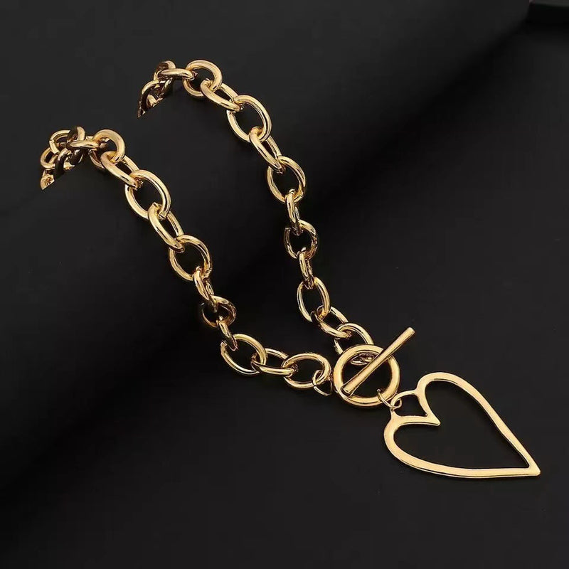 Women's Golden Hollow Heart Pendant Necklace