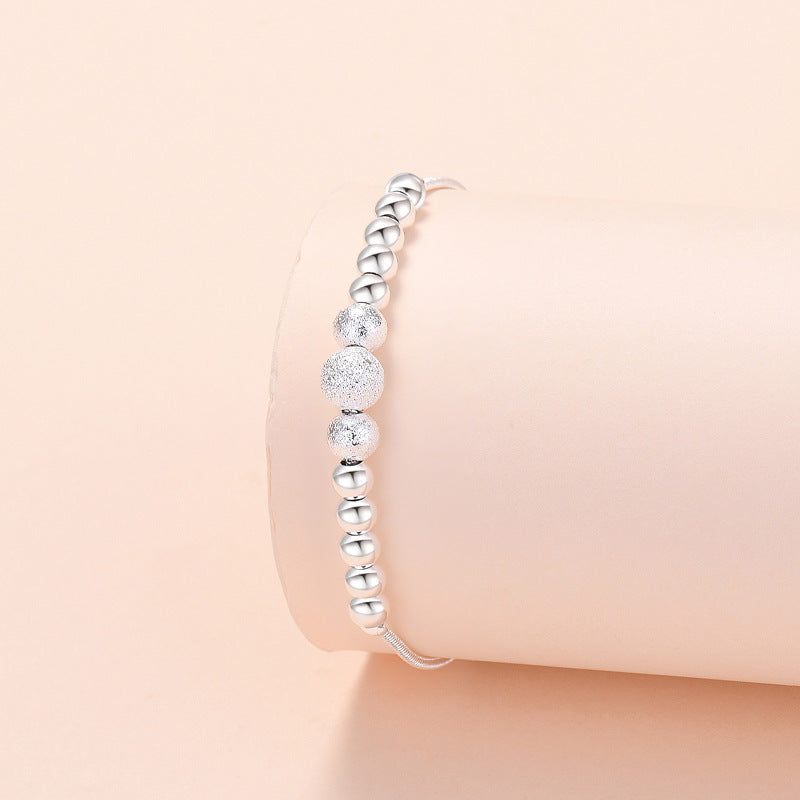 Schoolgirls' Round Bead Bracelet Brushed Silver Plated