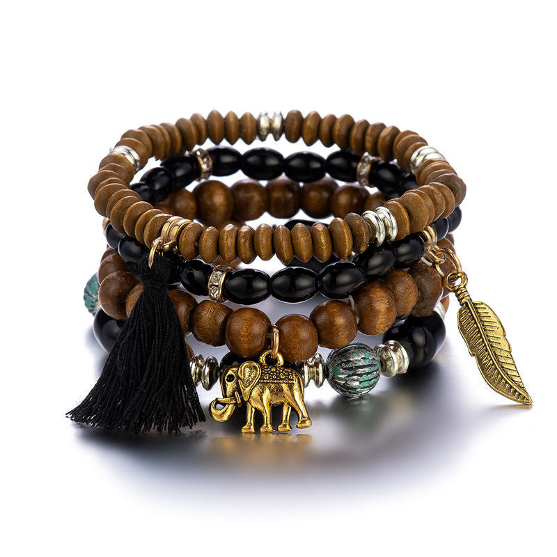 Retro Multi-layer Stretch Wooden Bead Glass Beads Bracelet