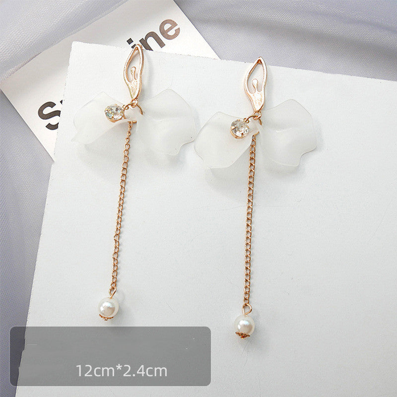 Korean Simple Immortal Petal Earrings Female Fashion Tassel Flower Earrings Small Drop Earrings Fairy Earrings