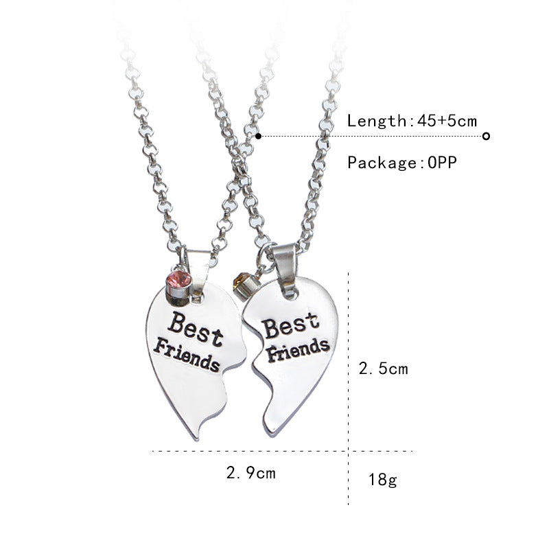 Good Sisters BEST Two-petal Heart-shaped Multi-part Rhinestone Necklace