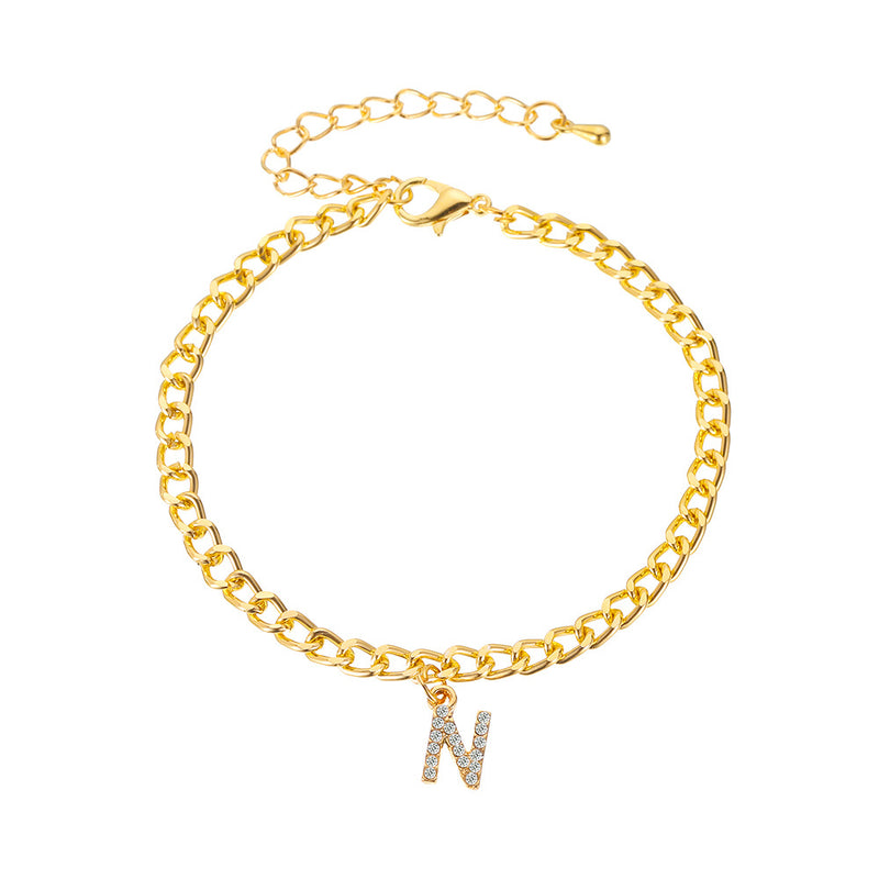 Simple And Versatile Shiny Diamond-encrusted Capital English Letter Anklet