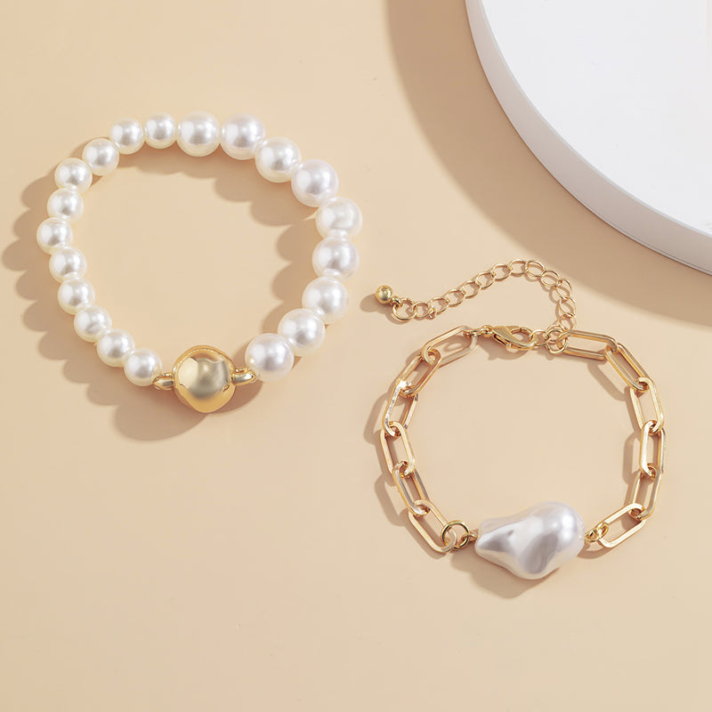 Retro Simple Shaped Pearl Set Bracelet Hollow