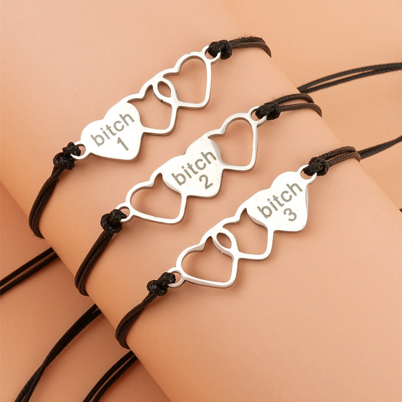 Creative Braided & Stainless Steel Heart-shaped Bracelet