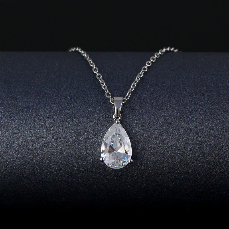 Titanium Steel Water Drop Necklace Zircon Simple Jewelry