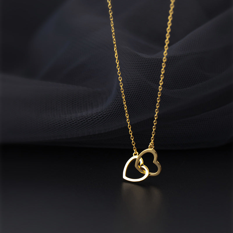 Double Heart Interlocking Titanium Steel Necklace