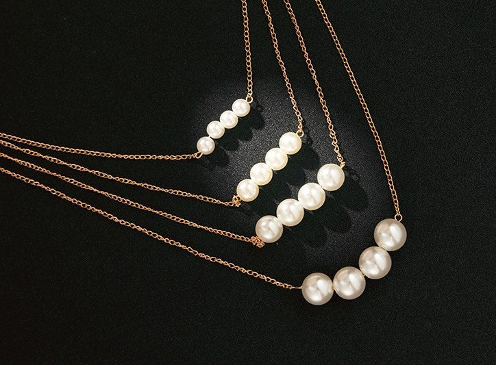 Trendy Multi-layer Metal Double-sided Pearl Clavicle Chain