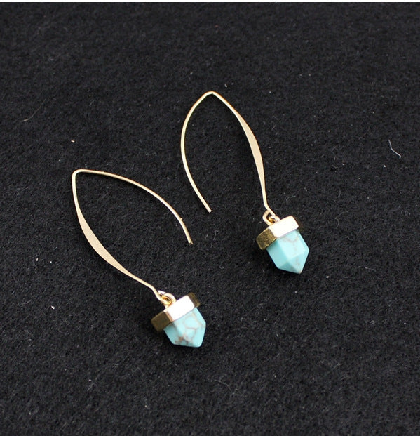 Sexual Long Ear Hook Earrings Blue Turquoise Inlaid Earrings