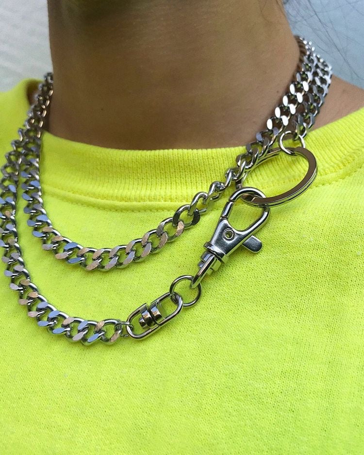 Simple Multi-layer Flat Snake Chain Electroplated Rhinestone Necklace