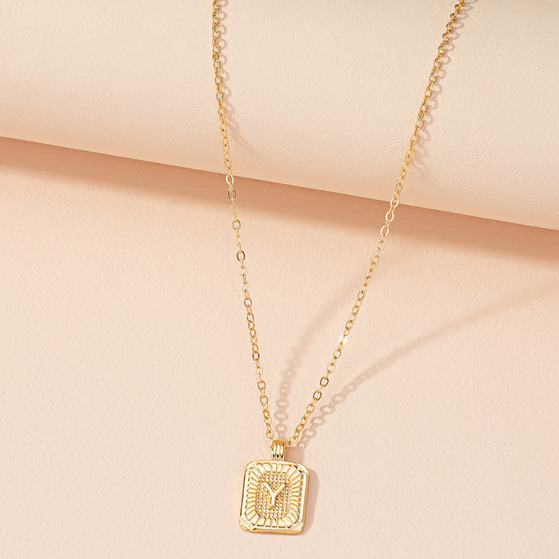 Japanese And Korean Ins Style Simple Square Brand 26 English Alphabet Necklace