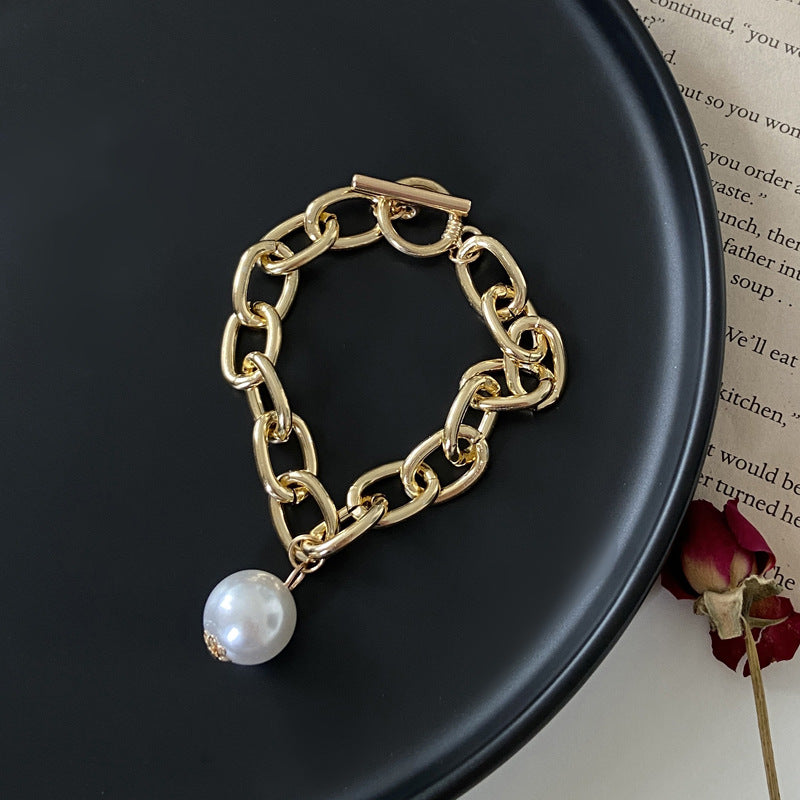 Large Pearl Pendant Bracelet Simple Punk