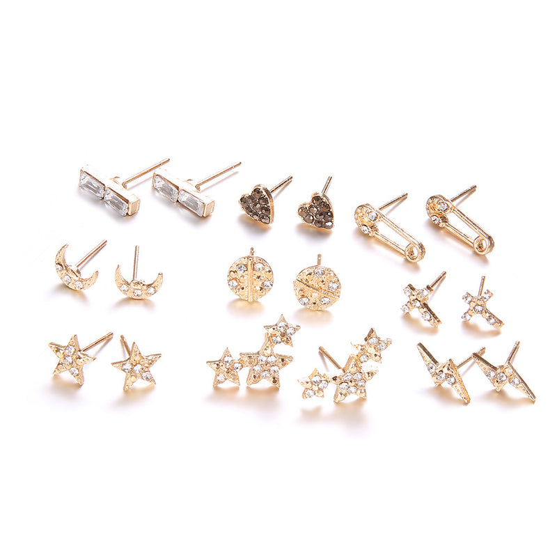 Jewelry Simple Love Star Moon Cross 9 Piece Set Of Earrings