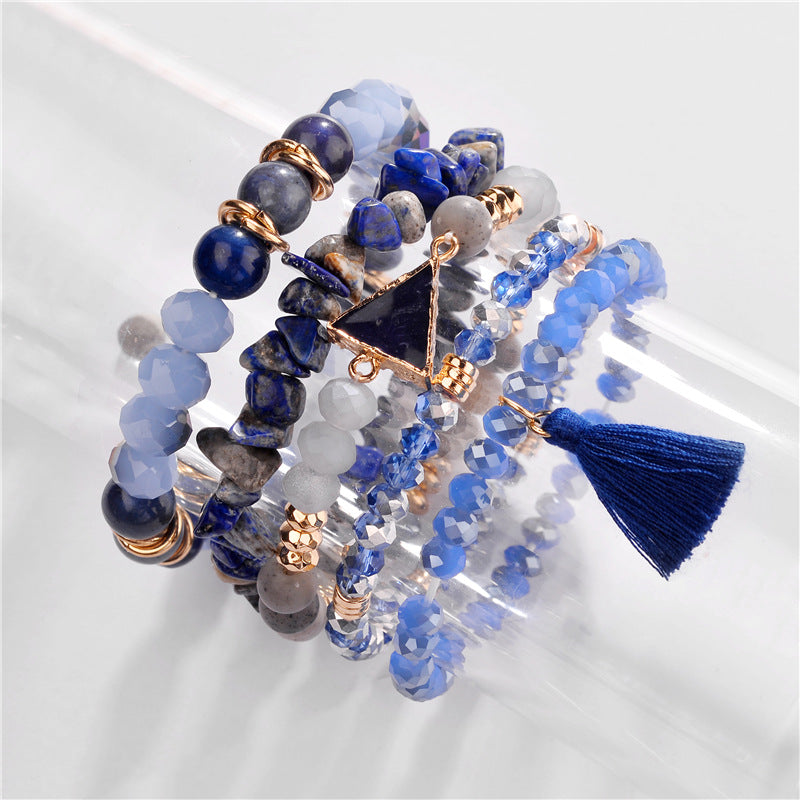 Bound Stone Crystal Beads Thread Ear Tassel Gravel Multi-layer Bracelet