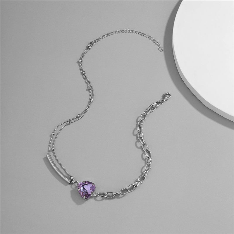 Fashion Heart-shaped Clavicle Chain Purple Love Clavicle Chain