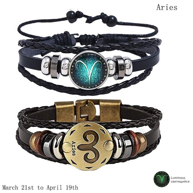 Men's Leather Personality Vintage Zodiac Bracelet