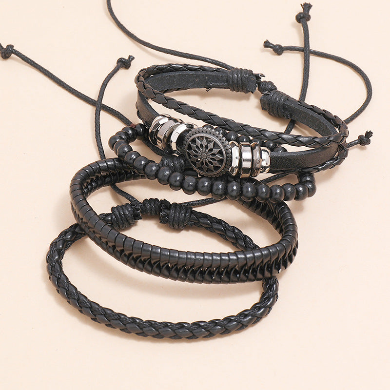 Retro Braided Personality Leather Bracelet 4-piece Set