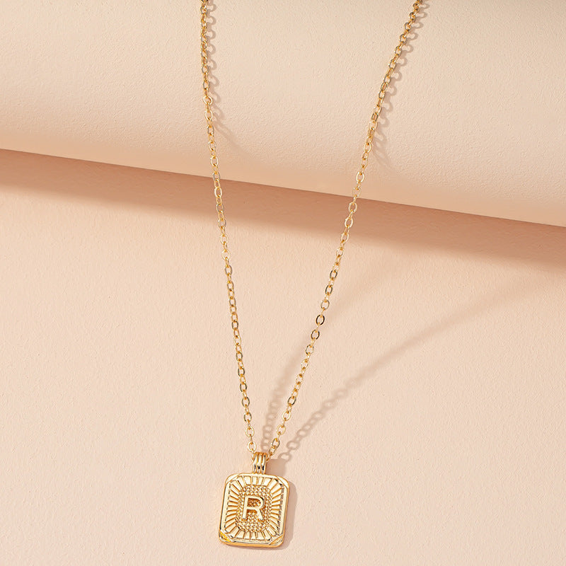 Japanese And Korean Ins Style Simple Square Brand 26 English Alphabet Necklace