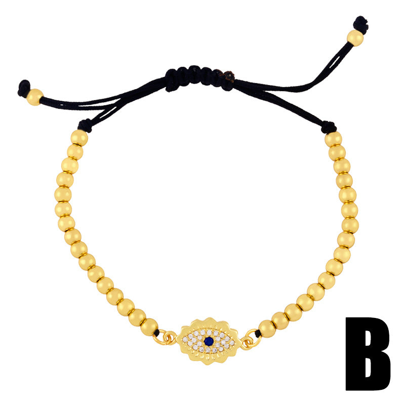 Braided Gold Bronze Bead Adjustable Pull Bracelet