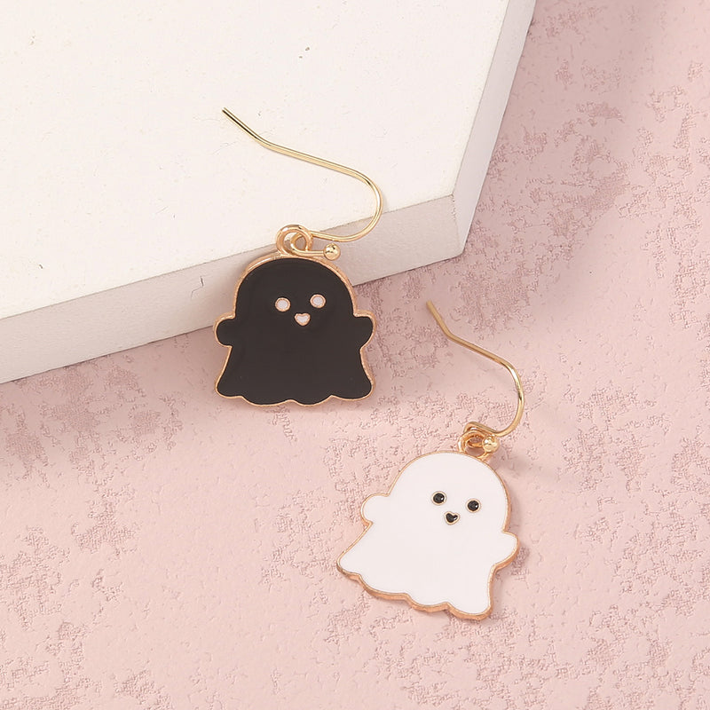 Halloween gift black drop oil ghost earrings, creative black and white matching earrings woman