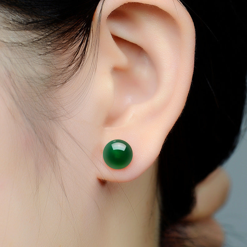 Green Chalcedony Stud Earrings Female Korean Copper Silver Plated Red Agate Gemstone Crystal Earrings