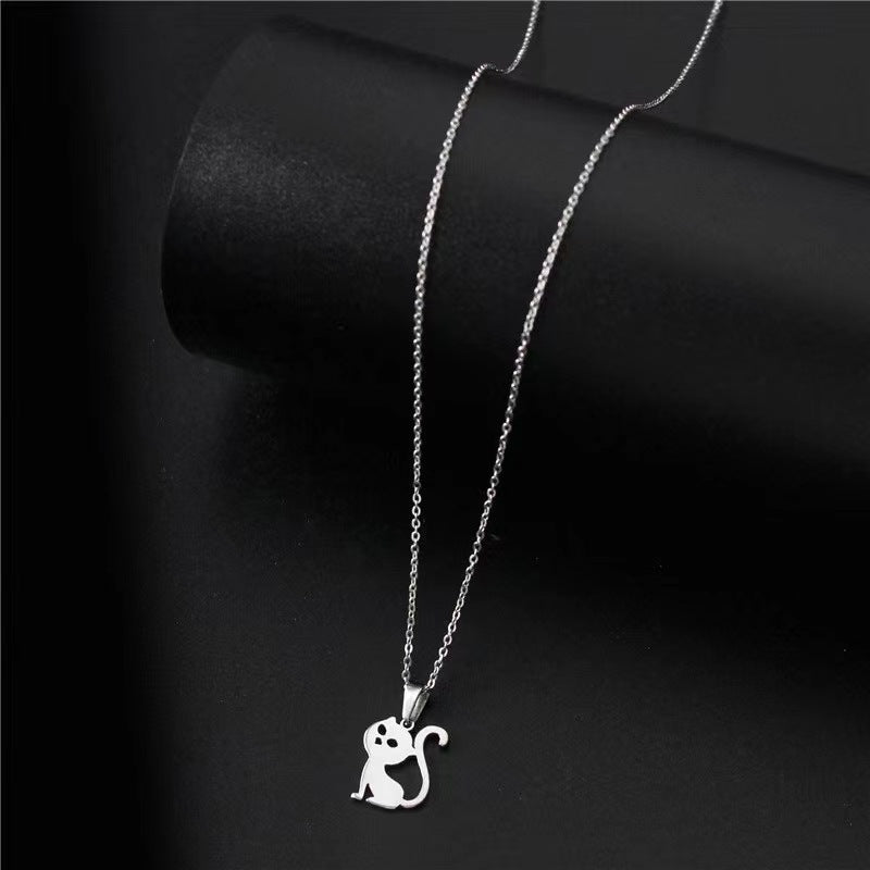 Fashion Stainless Steel Hollow Cat Pendant