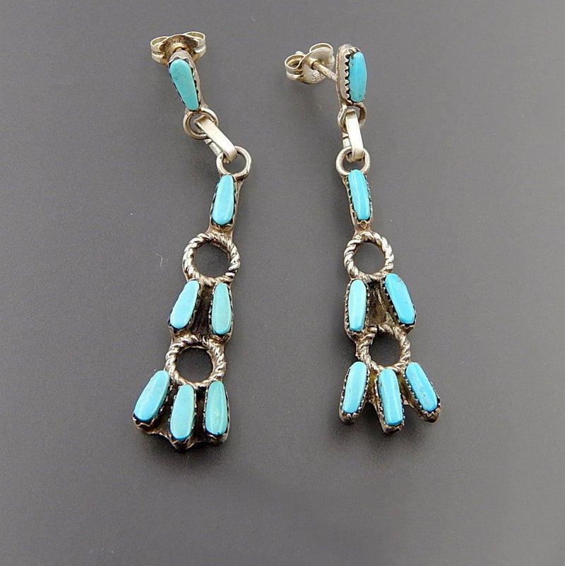 Native Zuni Retro Little Sleeping Beauty Turquoise Earrings