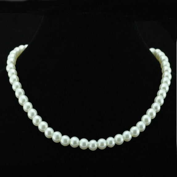 Women's Short White Glass Pearl Necklace Jewelry Costume