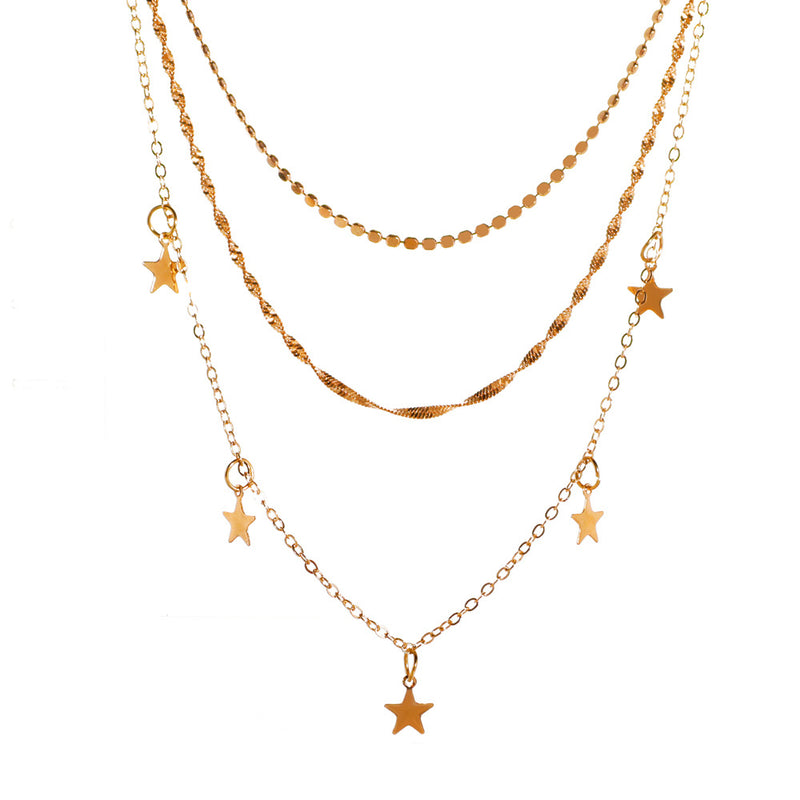 European And American Retro Metal Multilayer Star Clavicle Chain