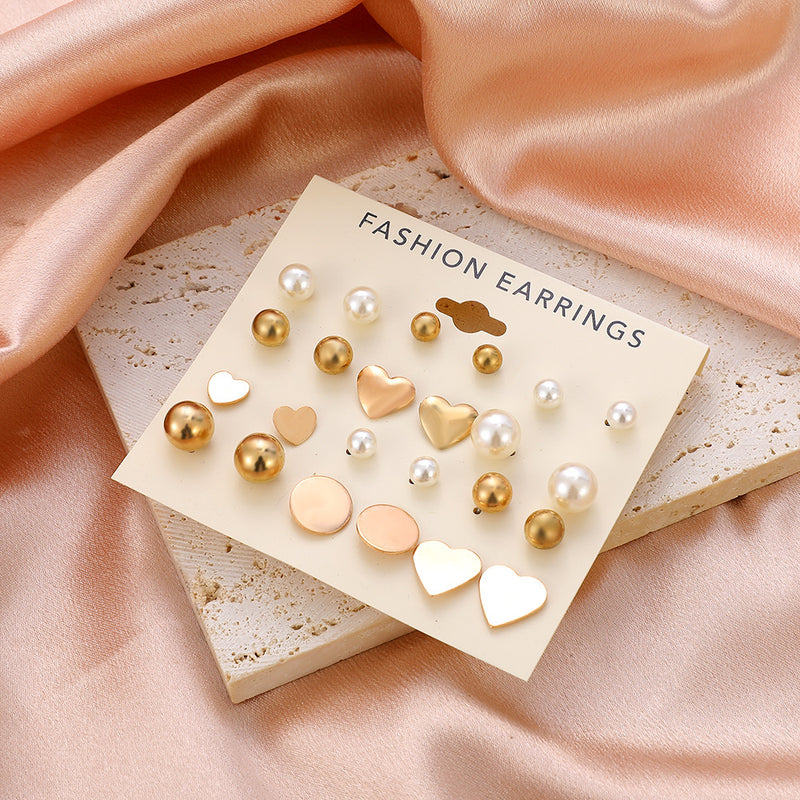 Simple Love Pearl Earrings Set Fashion Creative