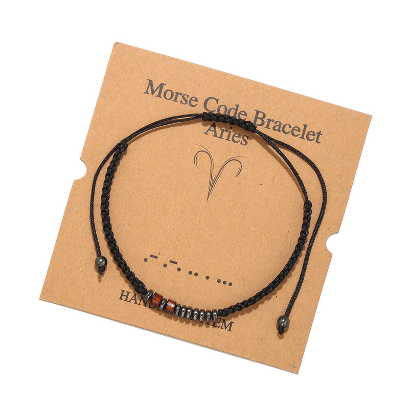 Black Iron Stone Wood Chip Beaded Card Couple Bracelet