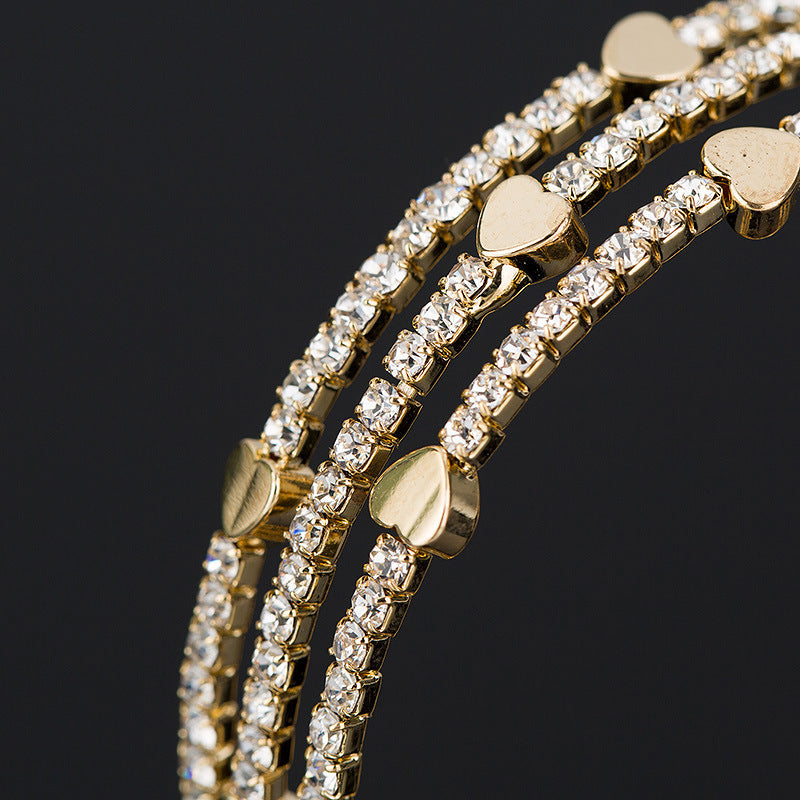 Rhinestone Bracelet Female Full Diamond Love Handmade Three-row Bracelet