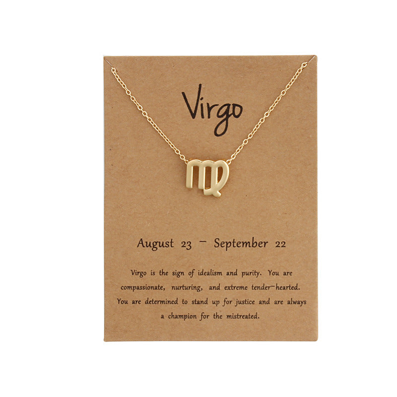 Zodiac Simple Gold Alloy Pendant Necklace