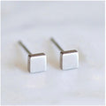 Brushed Silver Square Time Gem Stud Earrings